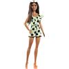 Barbie Fashionistas - Barbie Fashionista Lilla Tall, bambola n. 199, dai capelli neri mossi e silhouette alta, abito vichy con intagli, abiti e accessori, Giocattolo per Bambini 3+ Anni, HJR98