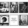 Set Di 6 Stampe Su Tela Vintage Bianco E Nero - Quadri Torre Eiffel, Fiori E Finestre - Poster Artistici Senza Cornice Per Decorazione Parete Soggiorno E Camera