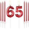 mciskin Candele Rosse per 65° Compleanno - Design 3D Numero 65 Candela per Torta con Set di 6 Candele Lunghe/Sottili, Decorazione Rossa per Torta per Donne Decorazioni 65° Compleanno Forniture