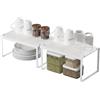 JEPEErbz Organizzatore per credenza da cucina, confezione da 2 mensole portaoggetti in metallo, espandibili, ripiani impilabili per armadio, inserto per mensole, piano di lavoro, dispensa (bianco)