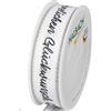 Halbach Seidenbänder Nastro regalo Congratulazioni, larghezza 25 mm, lunghezza 18 m, nastro regalo di compleanno, nastro per decorazioni di compleanno, colore: bianco/nero