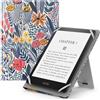 MoKo Custodia Cover Universale Compatibile con E-Lettore Kindle/Kobo/Voyaga/Lenovo/Sony/Tolino da 6, 6,8 e 7, in Pelle PU con Chiusura di Elastico,Doppio Supporto e Manico,Fiorellino con foglia blu