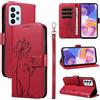 Bravoday Cover per Samsung Galaxy A23 4G / 5G, Custodia in PU Pelle Portafoglio Flip Schede con Slot per Carte, Magnetica Antiurto Cover per Galaxy A23 4G / 5G, Rosso