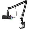 FDUCE Kit microfono da gioco USB/XLR, microfono dinamico per PC per streaming di podcasting, kit microfono RGB per computer con supporto a braccio, pulsante mute e jack per cuffie, per registrazione
