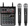 micfuns M4pro - Mixer audio DJ con sistema di console, 4 canali, alimentazione phantom da 48 V, con Bluetooth USB MP3 stereo-Live-DJ streaming con 2 microfoni a mano