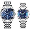 JewelryWe Orologio da Polso da Coppia Impermeabile: da Uomo Donna Cinturino Regolabile in Acciaio Inossidabile con Quadrantini Finti Orologio Numero Romano alla Moda al Lavoro