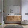 DEGHI Mobile bagno sospeso 140 cm cannettato rovere gold con lavabo doppia vasca e specchio - Tayga