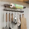 LNGFSH Porta Utensili da Cucina Portasciugamani, Barra Portautensili Cucina Acciaio Inox da Appendere Barra Autoadesivo, Finitura Opaca (con 6 Gancio 40cm)