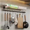 LNGFSH Porta Utensili da Cucina Portasciugamani, Barra Portautensili Cucina Acciaio Inox da Appendere Barra Autoadesivo, Finitura Opaca (con 8 Gancio 50cm)