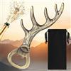 LULLEA Apribottiglie di birra con corna di cervo, regalo per cacciatori, uomini e donne, regalo di Natale per la festa del papà, apribottiglie in bronzo con borsa