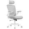 SONGMICS Sedia da Ufficio Girevole, Sedia di Rete da Computer Ergonomica, Supporto Lombare, Oscillante, Seduta 53 cm, Braccioli Pieghevoli, Poggiatesta, Grigio Tortora OBN047G01