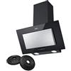 CIARRA CBCB6736D Classe A Cappa Aspirante inclinata 60 cm Nero 350 m³/h 3 livelli cappa a parete illuminazione a LED Evacuazione Esterna/Ricircolo con filtro carbone CBCF002X2