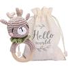 Youuys Giocattolo Sonaglio Neonati in Legno, Con Suono, Massaggiagengive All'uncinetto, Giochini Dentizione Neonati, Animali Morbidi Giocattoli, Regalo per Neonati Bambini (Alce)