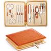 MR.GREEN Set per manicure 12 in 1 tagliaunghie a funzione completa Kit di strumenti per la cura personale in acciaio inox set per pedicure con custodia in pelle idea regalo (set 12 pezzi) marrone