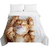 Chickwing Trapuntino Copriletto Goffrato Matrimoniale Singolo, Chickw11 3D Gatto Carino Coperta Estivo Trapunta Autunnale Trapuntato Coperta Letto Leggera per Camera da Letto (Gatto Arancione,230x280cm)