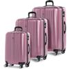 FERGÉ Set di 3 valigie viaggio espandibile TOULOUSE - bagaglio rigido dure + 5 cm 3 pezzi valigetta 4 ruote rosa