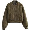 Generic Giacca bomber da donna corta girocollo trapuntata leggera giacca casual button down Varsity giacca con tasche, Verde, S