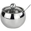 Delmkin Zuccheriera in acciaio inox, con coperchio in vetro trasparente e cucchiaio, portaspezie per sale, zucchero, tè erbe aromatiche