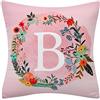Fullfun Federa per cuscino con lettera dell'alfabeto, rosa su entrambi i lati, con stampa di fiori e lettere, in morbido poliestere, decorativa per divano, camera da letto, decorazione per la casa (1