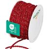 Halbach Seidenbänder Cordoncino bicolore di alta qualità, larghezza 4 mm, lunghezza 25 m, prodotto in Germania e certificato Öko-Tex, cordoncino in raso scintillante in acetato, colore: rosso/oro