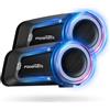 Fodsports FX7 10 - Utenti Mesh Interfono Moto Coppia | Condivisione Musicale, 2000m Interfono per Casco, Doppio Chip V5.4 Auricolari Moto con Multitasking Audio & FM