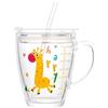 Dvagoent 350ml Bicchiere con Cannuccia Tazza Colazione, Tazza da Latte, con Coperchio, Cannuccia, Pennello per Cannuccia (Giraffa)