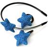 Righe e Pois Set-802 - Set 3 pezzi accessori per capelli bambina con applicazione stella bombata glitter cm 4 - Cerchietto per capelli glitter cm 0,5 + elastico diametro cm 3 + molletta clic clac cm 5 (Azzurro)