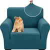 YSTELLAA Elasticizzato Copridivano 1 Posto, Universale Copripoltrona Con Braccioli, Antiscivolo, Antigraffio, Moderno Sofa Cover Lavabili, Per Soggiorno, Blu Pavone