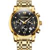 PINDOWS Orologi da uomo, di lusso, al quarzo, analogico, con data, grande quadrante, impermeabile, alla moda, da lavoro, in acciaio inox, bicolore, Oro/nero., Classico