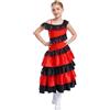 CHICTRY Costume da Ballerina di Flamenco Spagnola Bambina Abito da Ballo Latino Americano Jazz Samba Rumba Gonne Danza del Ventre Costume Fenicottero Dress Up Rosso 9-10 Anni