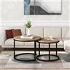 PD1 Set di 2 Tavolini da Salotto Rotondi, Tavolini Impilabili in MDF con Struttura in Metallo, Design Salvaspazio, Tavolo Grande: 50 x 70,5 cm, Tavolo Piccolo: 45,5 x 44 cm, Naturale