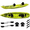 Big Mama Kayak Canoa biposto da pesca - Mojito Fishing Big Mama Kayak - kayak 380 cm - 2 posti adulto + 1 posto bambino + 2 gavoni + 2 ruote integrate + 2 pagaie + 2 seggiolini + 4 portacanne - Viper Green