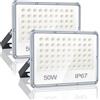 YIQIBRO Faretto LED da Esterno 50W 2 Pezzi, Faro LED Esterno Impermeabile IP67, 5000LM 6500K Bianca Fredda Lampade, 60 LEDs Applique Luci per Giardino, Terrazza, Garage, Palestre