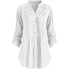 HAOLEI Camicetta Maniche Lunga Oversize Cotone e Lino Donna Comode Blusa in Pizzo Causal Chic Estiva Taglie Forti Camicia Tinta Unita Scollo a V per la Primavera e L'Estate Leggera Confortevole e Traspirante