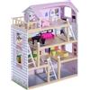 HOMCOM Casa delle Bambole in Legno a più Piani con Accessori, Rosa, 60x30x80cm|Aosom