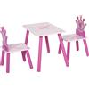 HOMCOM Set Tavolo e 2 Sedie a Tema Principesse per Cameretta Bambini in Legno Rosa con Schienale a Forma di Corona|Aosom