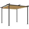 Outsunny Gazebo Pergola 3x3 con Tetto Retrattile e Fori di Drenaggio in Poliestere e Acciaio, Beige e Nero