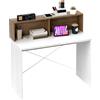 HOMCOM Scrivania PC Moderna con Piano Rialzato e 2 Ripiani, in Truciolato, 110x50x102.6 cm, Bianco, Marrone e Noce