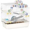 PawHut Gabbia per Criceti a 4 Livelli con Tubi, Ruota, 3 Porte e Vassoio, in Metallo, PP e PS, 78x45x73 cm, Bianco