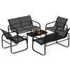 Outsunny Set da Giardino con 2 Divani 2 Posti, 2 Poltrone e un Tavolino da Caffè con Piano in Vetro, Nero