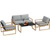 Outsunny Set da Giardino 4 Pezzi con 2 Poltrone, Divanetto e Tavolino, in Alluminio e Fibra, Grigio e color Legno