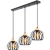 iDEGU 3 Luci Lampadario a Sospensione Moderna 20CM Lampada da Soffitto in Legno e Metallo Design Gabbia Vintage Lampada a Sospensione per Sala da Pranzo Soggiorno Cucina Caffè (Barra, Nero)