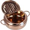 Tissting Pentola per Friggitrice, Piccola Friggitrice per Tempura Giapponese, Friggitrice in Acciaio Inossidabile con Termometro Pentola per Friggere Antiaderente da 3,4 Litri Accessorio (Oro rosa)