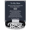 Bandmax Braccaile Pelle Uomo, Bracciale Uomo con Nodo Concentrico d'Amore in Acciaio Inossidabile, Braccailetto Uomo Lunga 21cm con Scheda Speciale, Idee Regalo per Figlio Fidanzato Papà