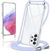Coiwxmoi Cover per Samsung Galaxy A53 5G con Cordino 6,5,Trasparente Custodia con Laccio Tracolla Corda Catena Cinghia,Ultra Morbido Silicone TPU Antiurto Case per Samsung A53 5G, Viola