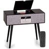 Auna Giradischi Bluetooth per Dischi in Vinile MP3, Lettore Vinile a 3 Velocità, Giradischi Vinili Vintage con Casse Stereo e Telecomando, Gira Dischi per Vinile CD USB con Piedi e Radio DAB+/FM