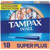 Tampax Pearl Plastic Unscented Tampons, Super Plus, 18 Count