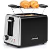 Aigostar Tostapane 2 Fette, Supporto Griglia Riscaldante, 7 Livelli di Tostatura, Fessure Extra Larghe e Centratura Automatica, 3 Funzioni, Vassoio Raccogli Briciole, Nero Opaco e Acciaio Inox, Delish