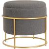 BAKAJI Pouf Poggiapiedi Contenitore Rotondo in Metallo Oro e Tessuto per Salotto, Sgabello Imbottitura Altissima Densità, Design Moderno, Camera da Letto, Soggiorno, 43 x 43 x 40 cm (Grigio Scuro)
