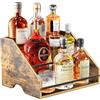 Nuovoware Scaffale Espositivo per Bottiglie Liquore Illuminato LED, Scaffale Legno 3 Gradini con Recinzioni Maniglie Portatili, 12 Bottiglie Whisky Espositore Vini Retrò Bar Domestico Feste, Marrone
